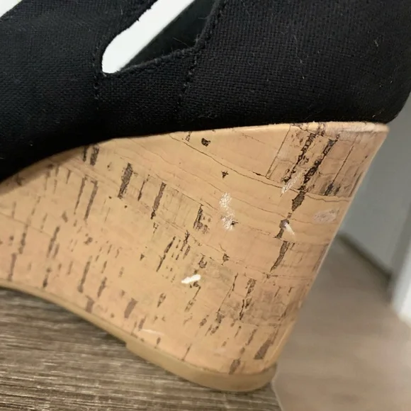 Deflex Confort Elegant Black Wedge Shoes with Cork Heel Size 7 - Picture 6 of 9